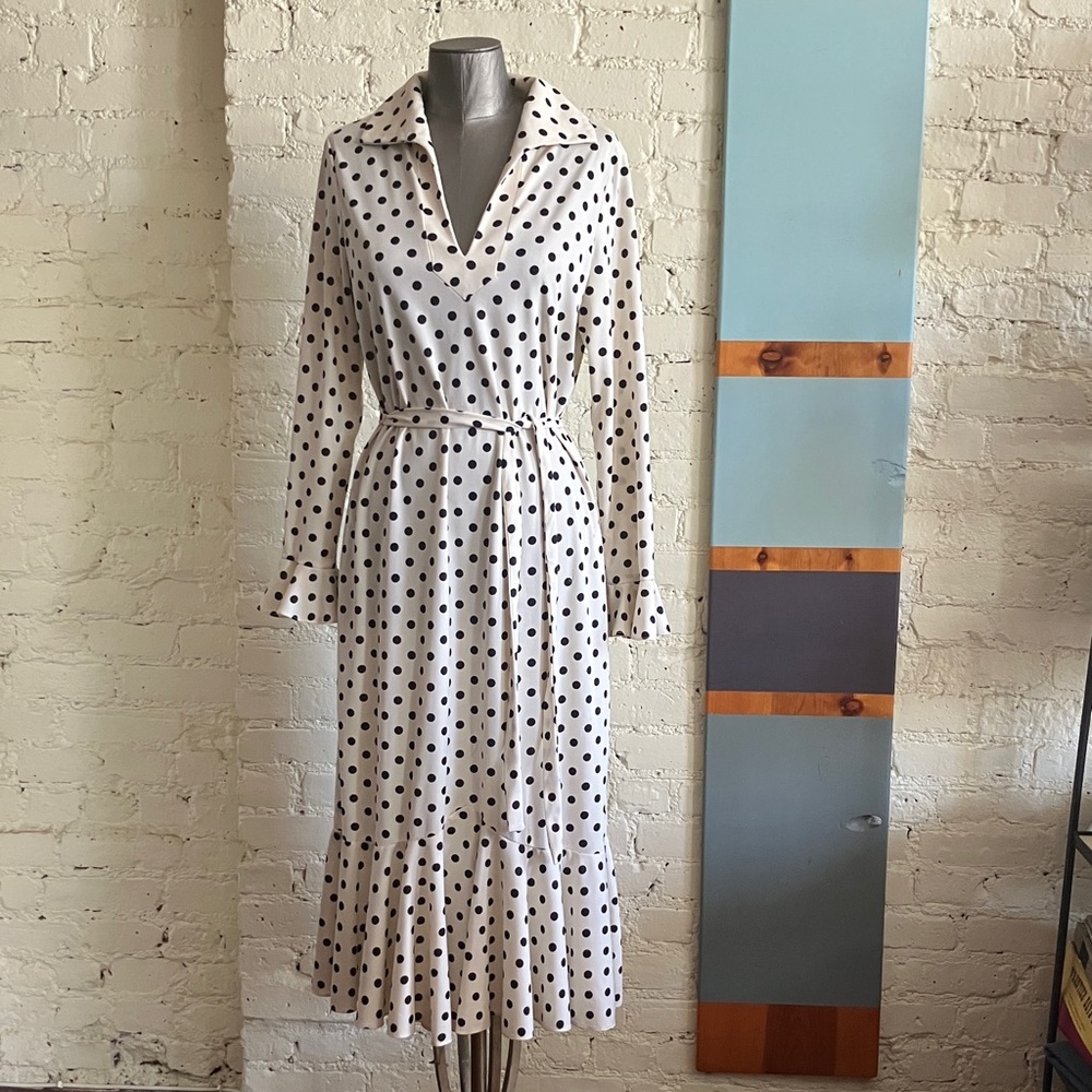 Vintage Umba for Parnes Feinstein Polka Dot Long Sleeve Midi Dress sz M